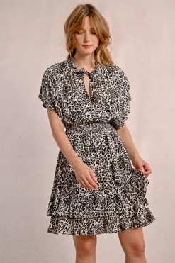 Robe courte à volants, léopard
