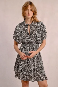 Robe courte à volants, léopard