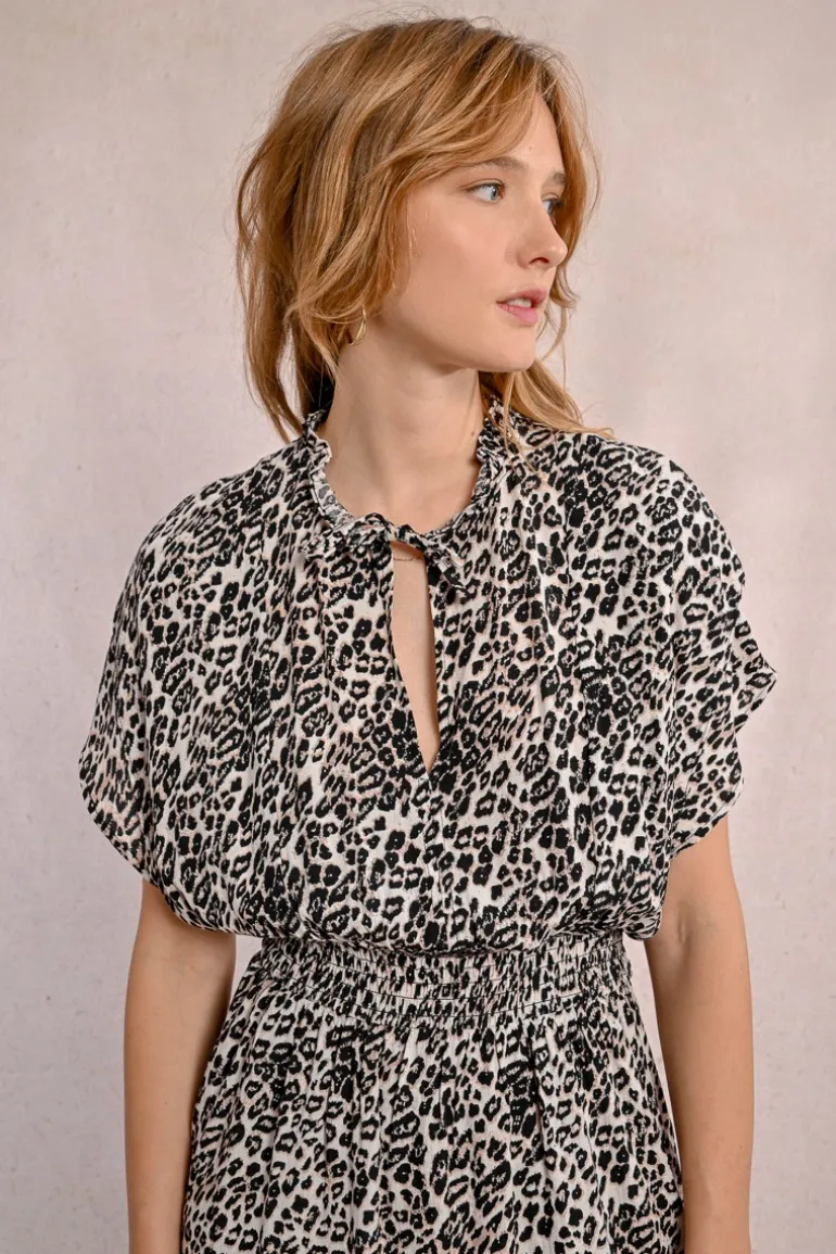 Robe courte à volants, léopard