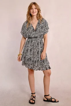 Robe courte à volants, léopard