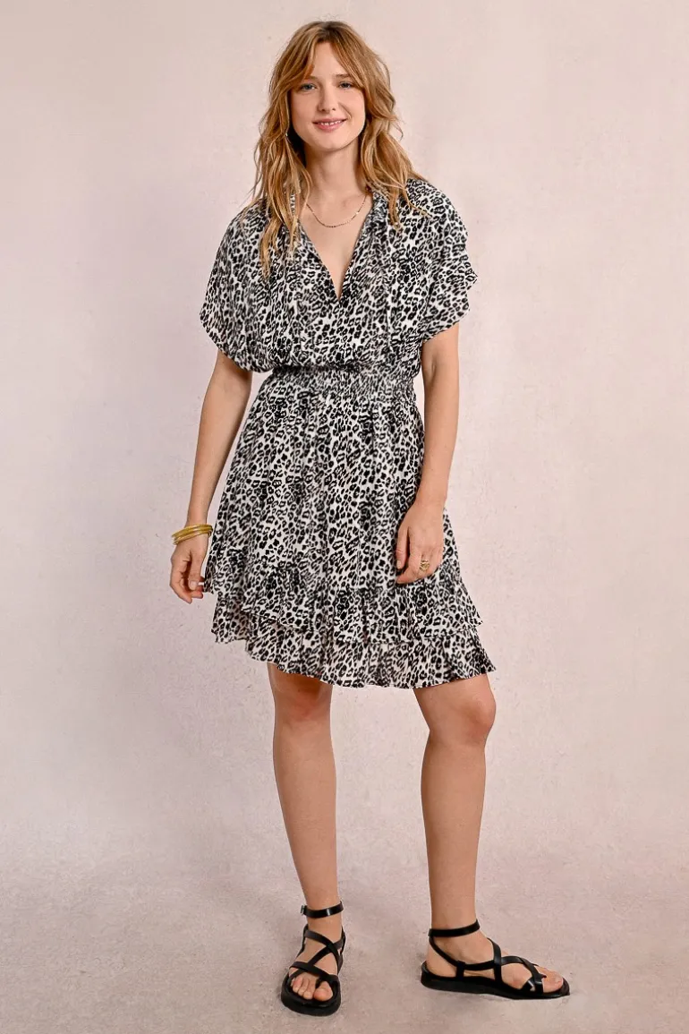 Robe courte à volants, léopard