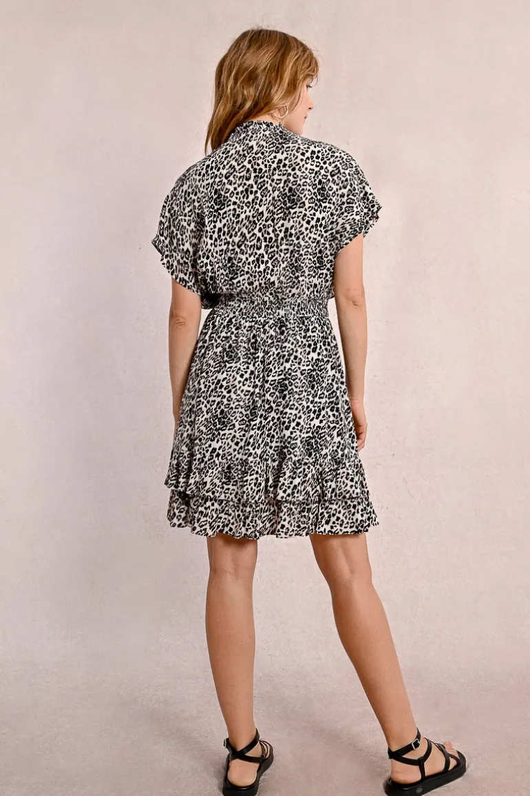 Robe courte à volants, léopard