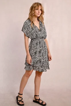 Robe courte à volants, léopard