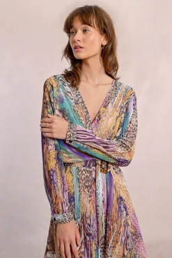 Robe courte ceinturée, à imprimé