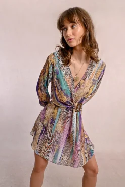 Robe courte ceinturée, à imprimé