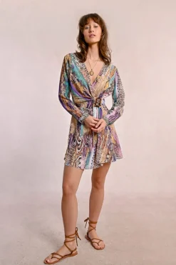 Robe courte ceinturée, à imprimé