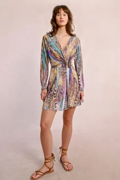 Robe courte ceinturée, à imprimé