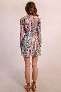 Robe courte ceinturée, à imprimé