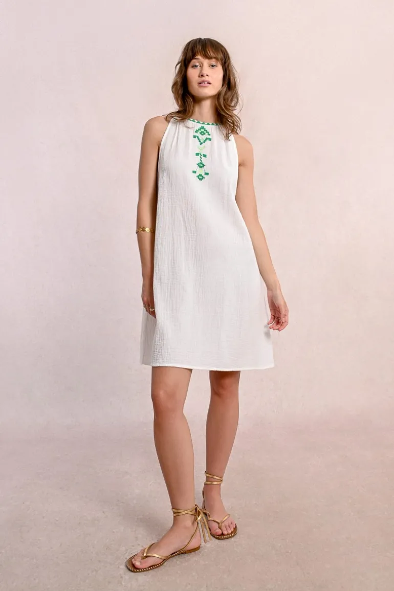 Robe courte en popeline brodé