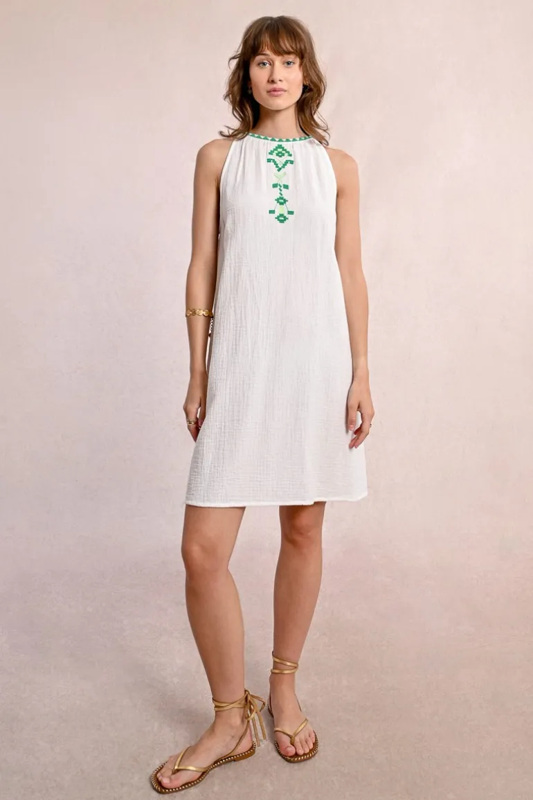 Robe courte en popeline brodé