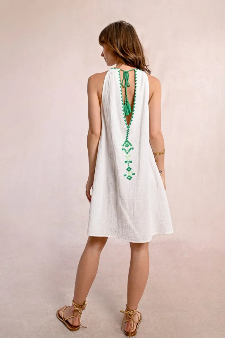 Robe courte en popeline brodé