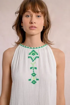Robe courte en popeline brodé
