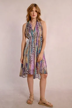 Robe courte plissée et imprimée