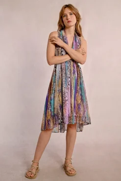 Robe courte plissée et imprimée