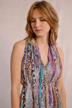 Robe courte plissée et imprimée