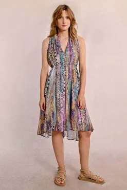 Robe courte plissée et imprimée
