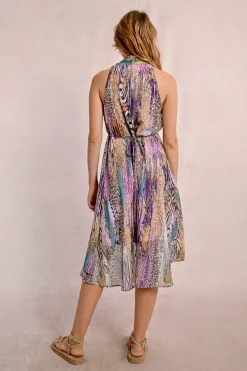 Robe courte plissée et imprimée