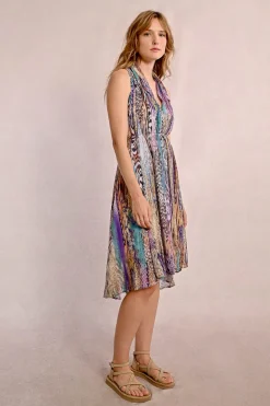 Robe courte plissée et imprimée