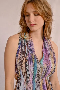 Robe courte plissée et imprimée