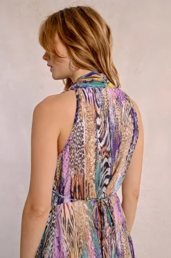 Robe courte plissée et imprimée