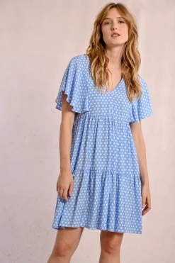 Robe courte, évasée à pois