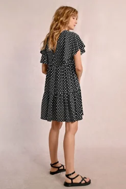 Robe courte, évasée à pois