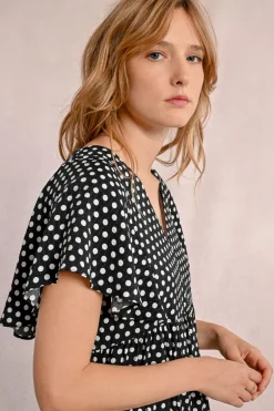 Robe courte, évasée à pois