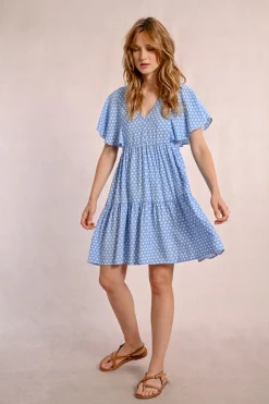Robe courte, évasée à pois