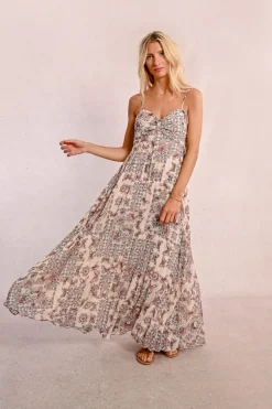 Robe longue à bretelles et à imprimé