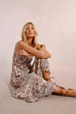 Robe longue à bretelles et à imprimé