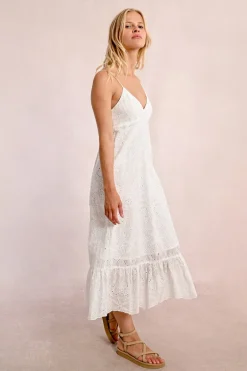 Robe longue à broderies anglaises, dos nu