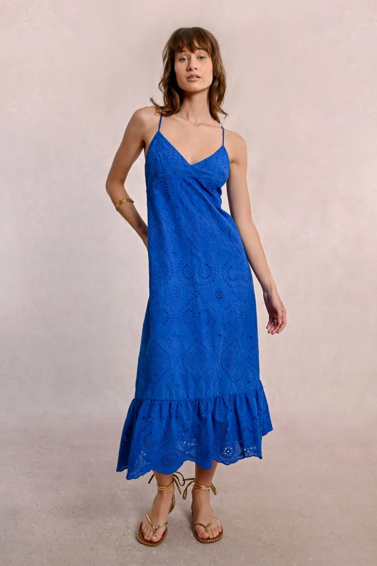 Robe longue à broderies anglaises, dos nu