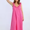 Robe longue, col à volants