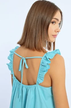 Robe longue, col à volants