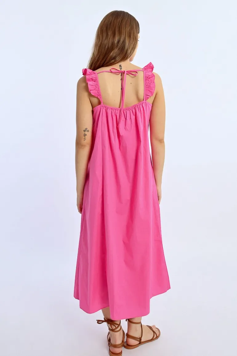 Robe longue, col à volants