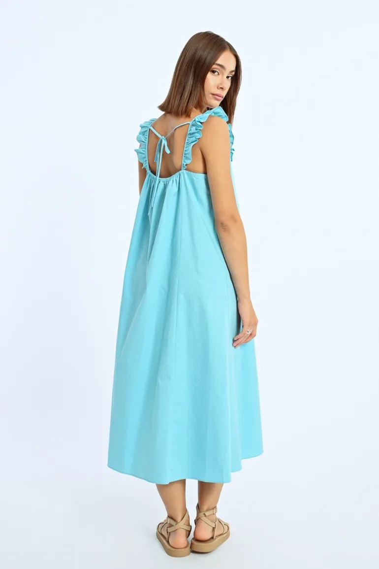 Robe longue, col à volants