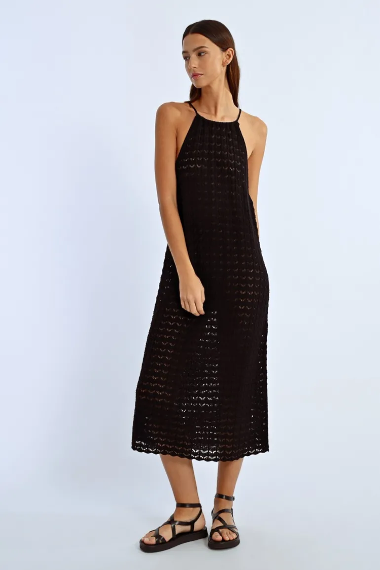 Robe longue en maille crochet