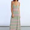 Robe longue en maille rayée