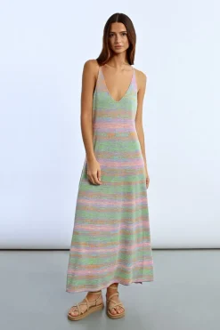 Robe longue en maille rayée