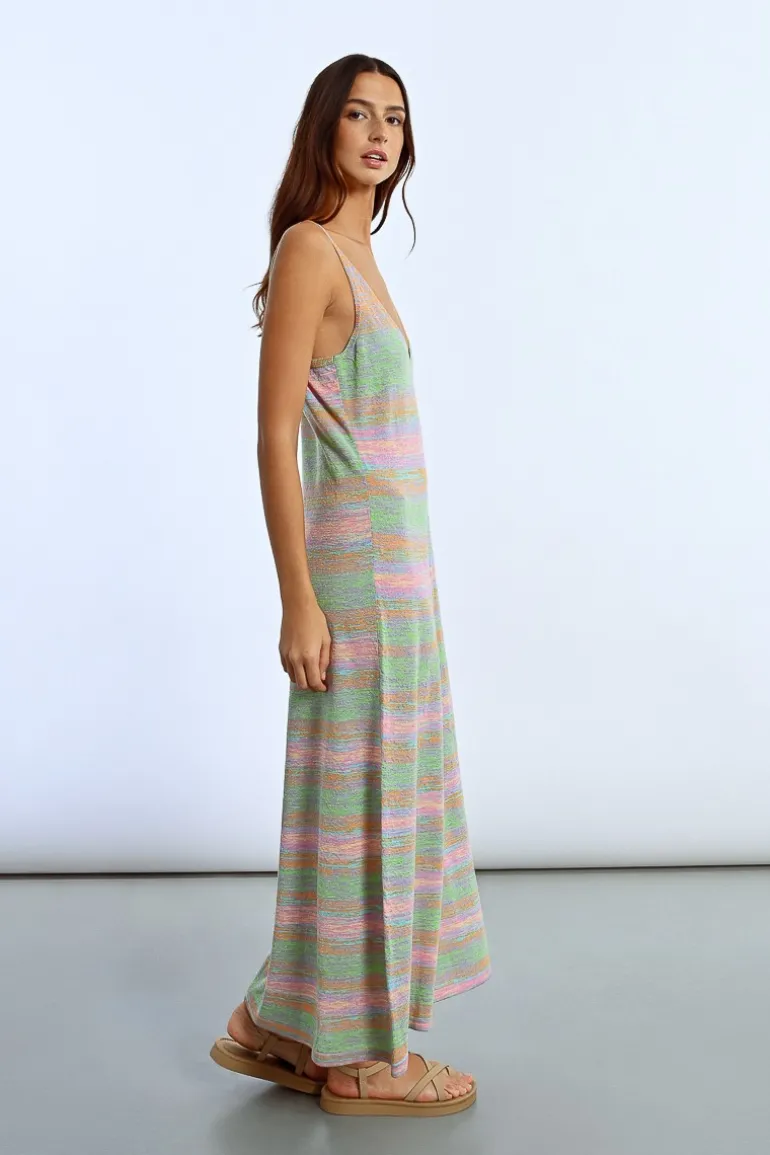 Robe longue en maille rayée