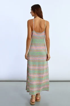 Robe longue en maille rayée