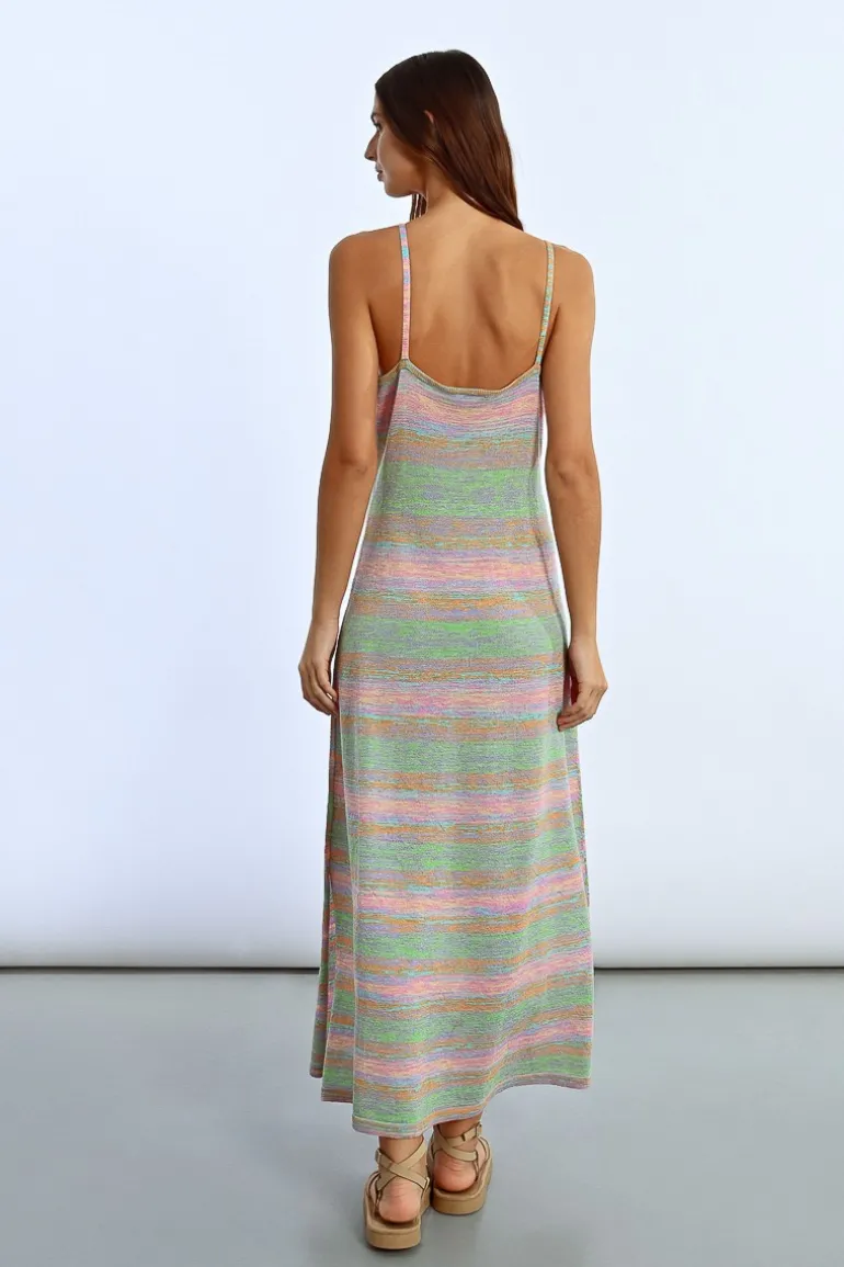 Robe longue en maille rayée
