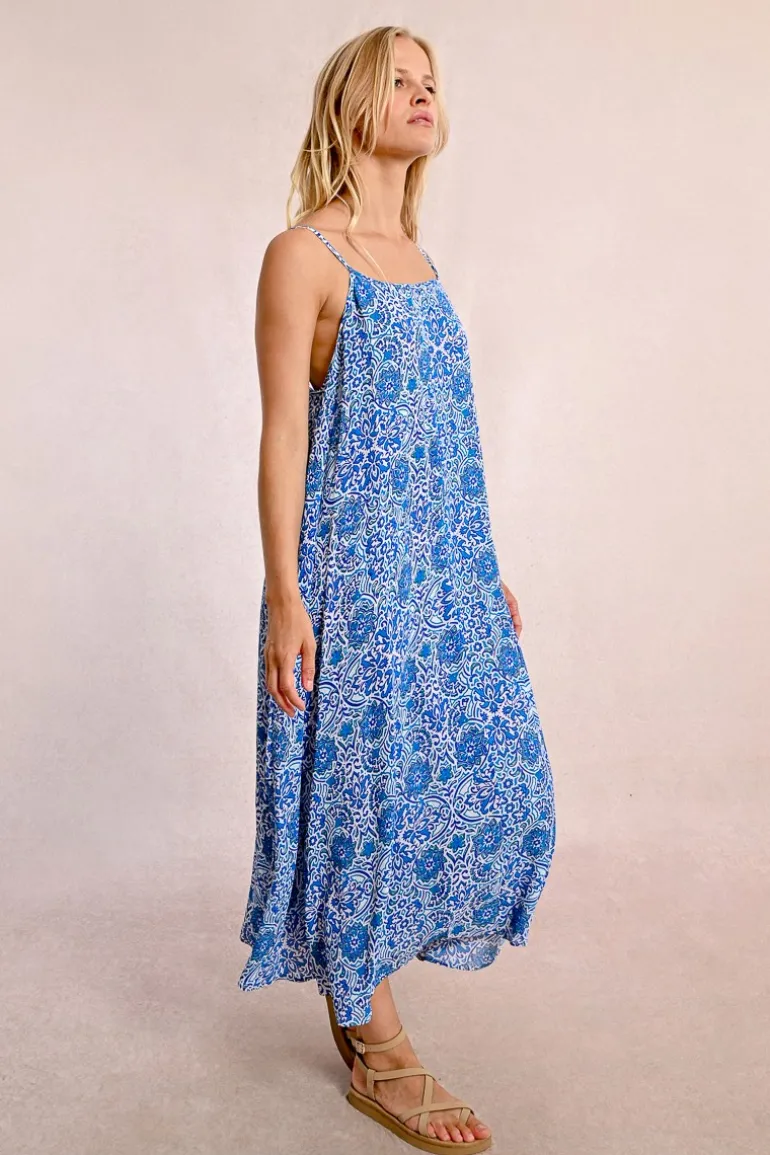 Robe longue imprimée à fines bretelles