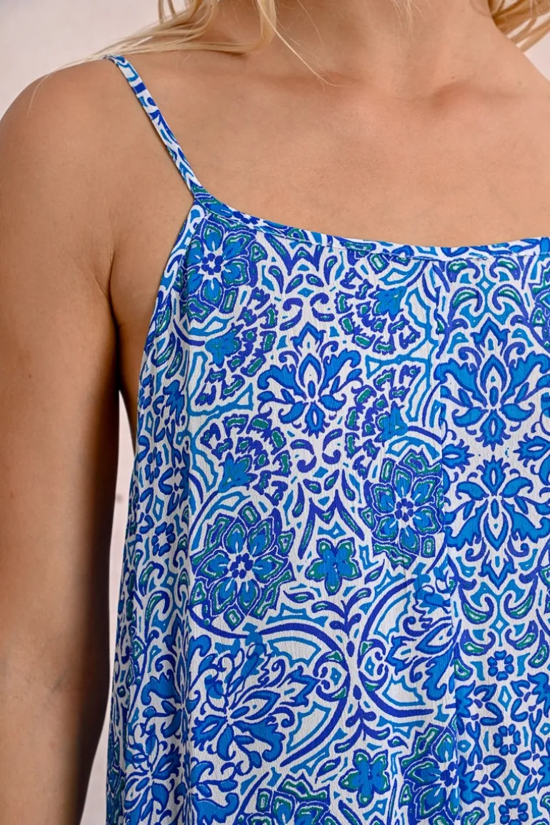 Robe longue imprimée à fines bretelles