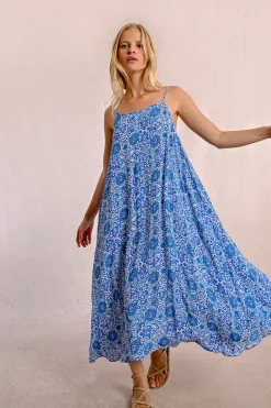 Robe longue imprimée à fines bretelles