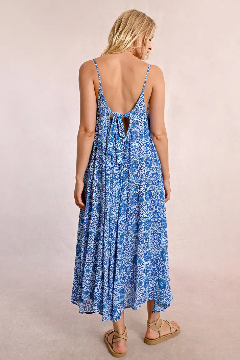 Robe longue imprimée à fines bretelles