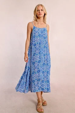 Robe longue imprimée à fines bretelles
