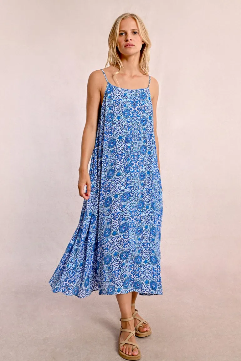 Robe longue imprimée à fines bretelles