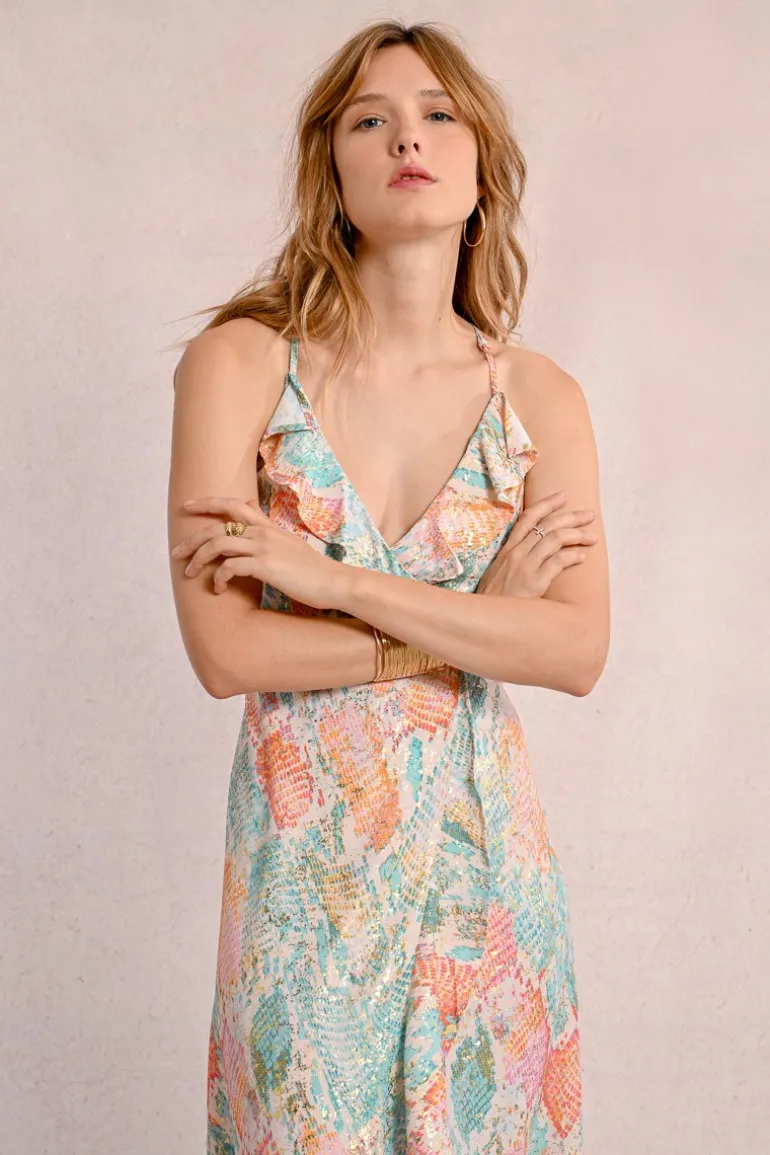 Robe longue portefeuille imprimée