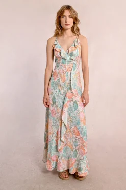 Robe longue portefeuille imprimée